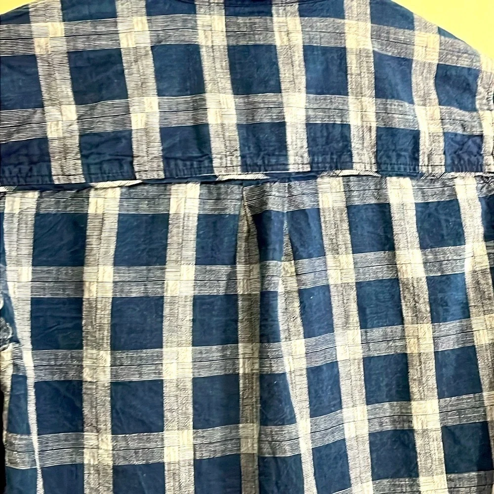 J.CREW Boy Fit Women’s 2 Navy White Plaid Long Sleeve Button Down Shirt Cotton
